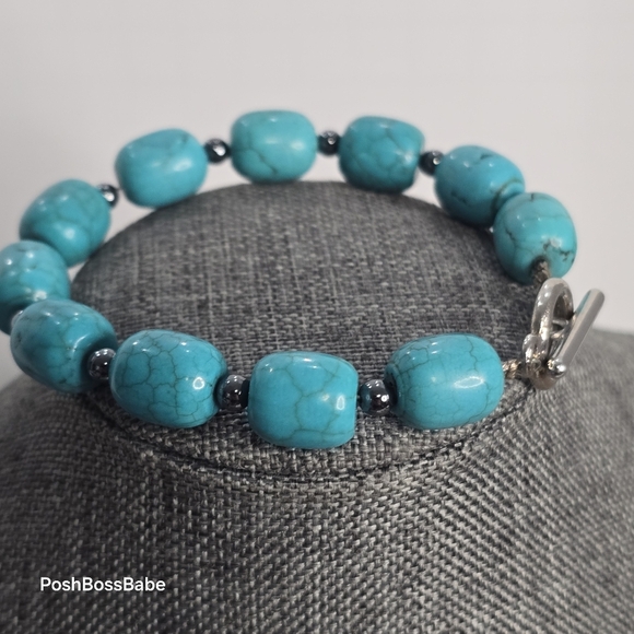 Turquoise and hematite bracelet - Picture 4 of 6